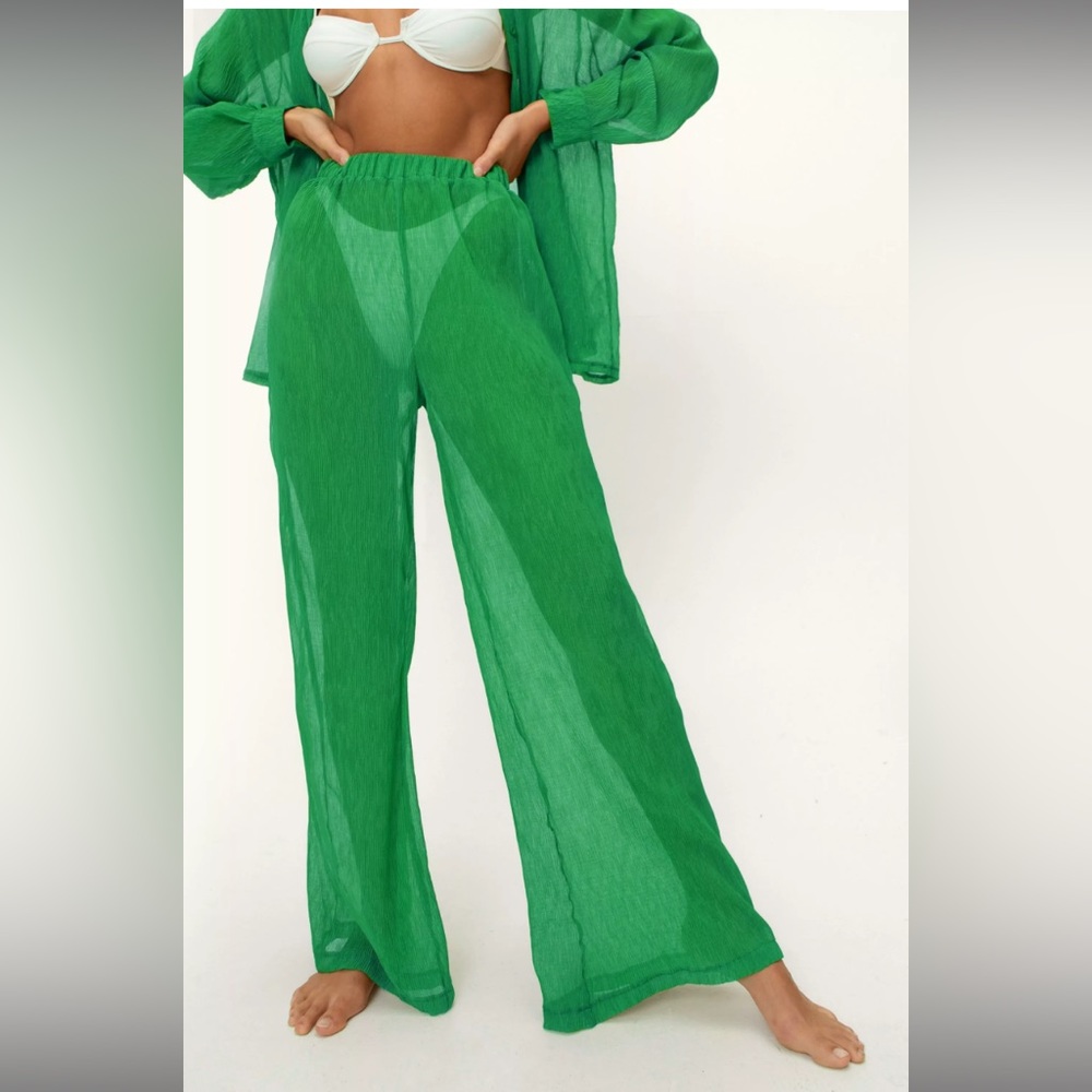 Nasty Gal Plisse Wide Leg Beach Trousers